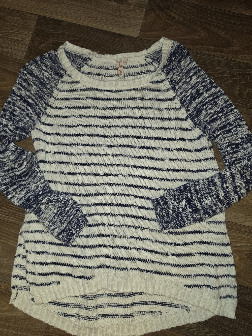 Red Camel Cream and Navy Striped Raglan Pullover